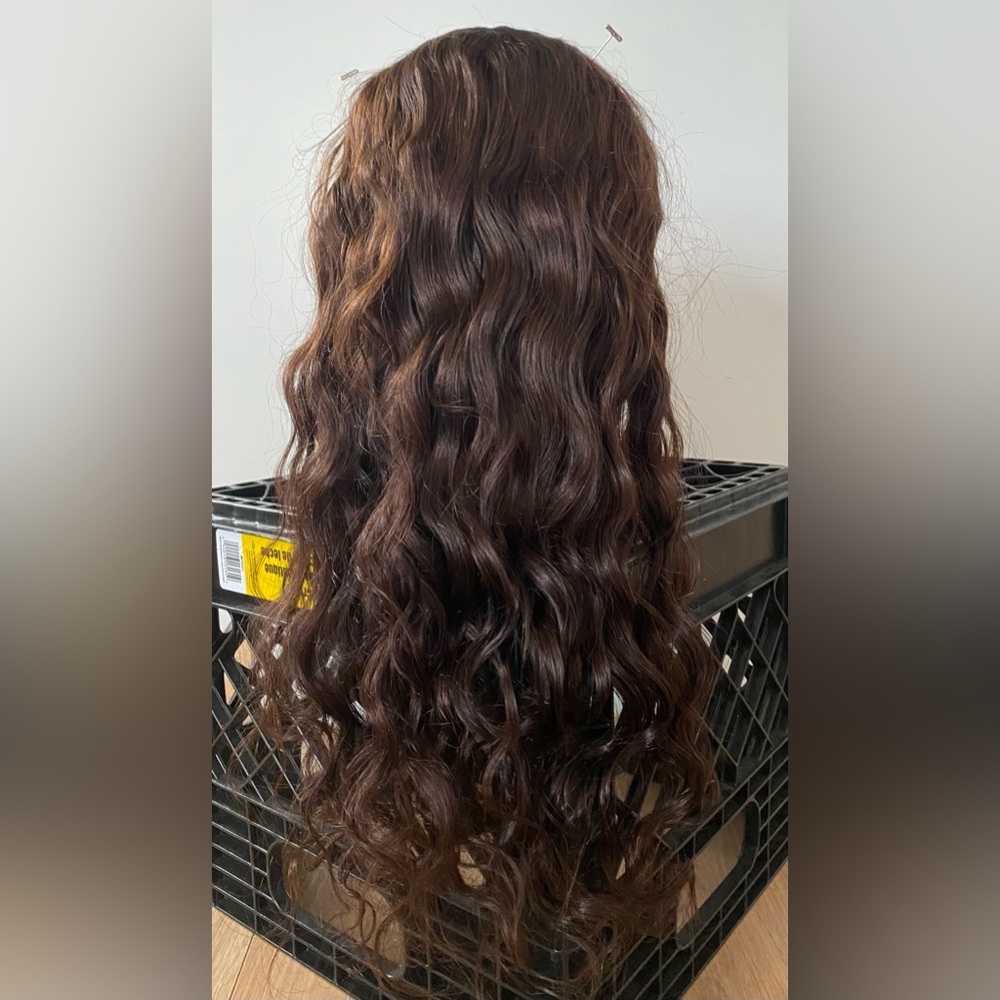 Wavy/curly human hair halo hair extension 18”